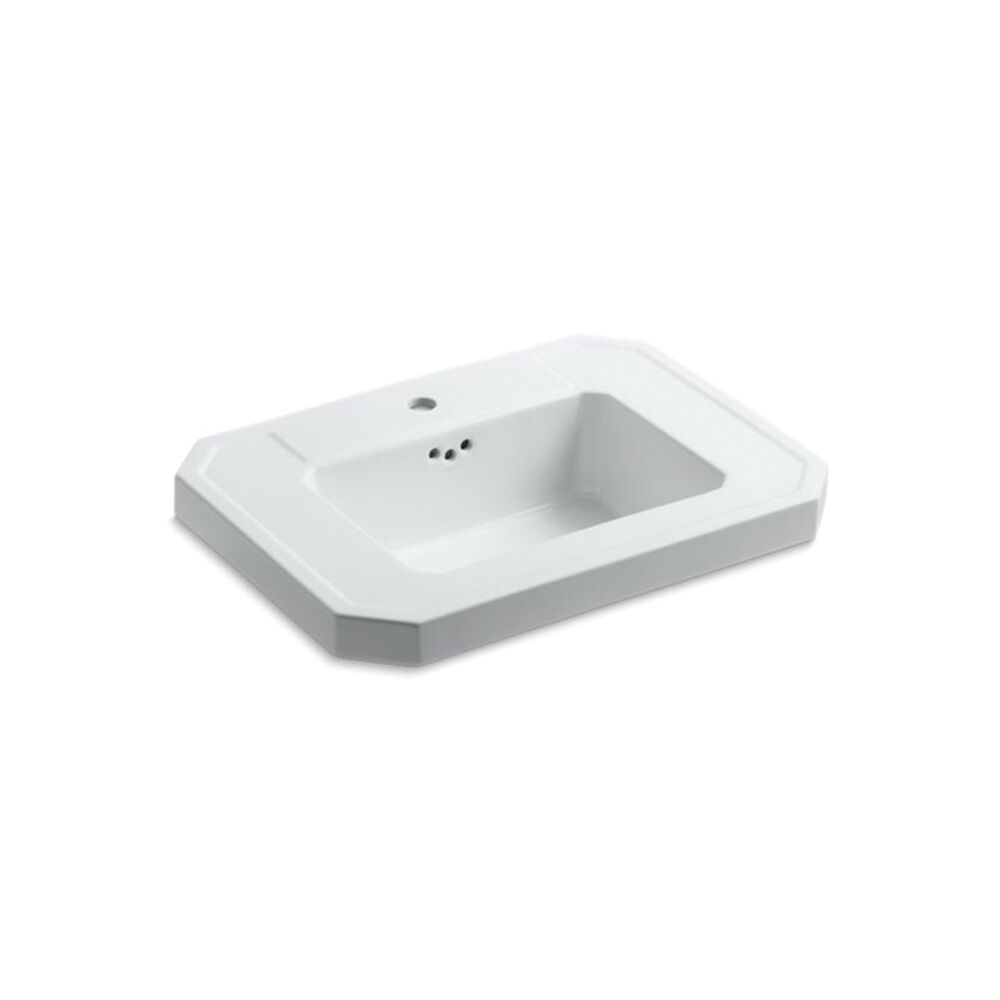 2323-1-0 Kathryn® Bathroom Sink Basin With Overflow, Rectangular, 27 in Wx20 in Dx8-7/8 in H, Pedestal Mount, Fireclay, White