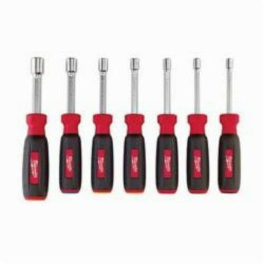 Milwaukee® Tool 48-22-2517 HollowCore™ Nut Driver Set, Metric, 5 to 13 mm, 7 Pieces, 7-1/4" OAL, Cushion Grip Handle, Steel, Chrome Plated