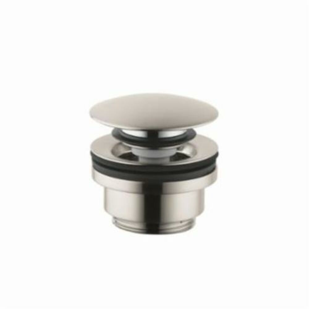 Hansgrohe 50100821 Push-Open Sink Drain, 1-1/4 in, Brushed Nickel, Overflow Yes/No: Yes, Brass Drain, Includes Lift Rod: No