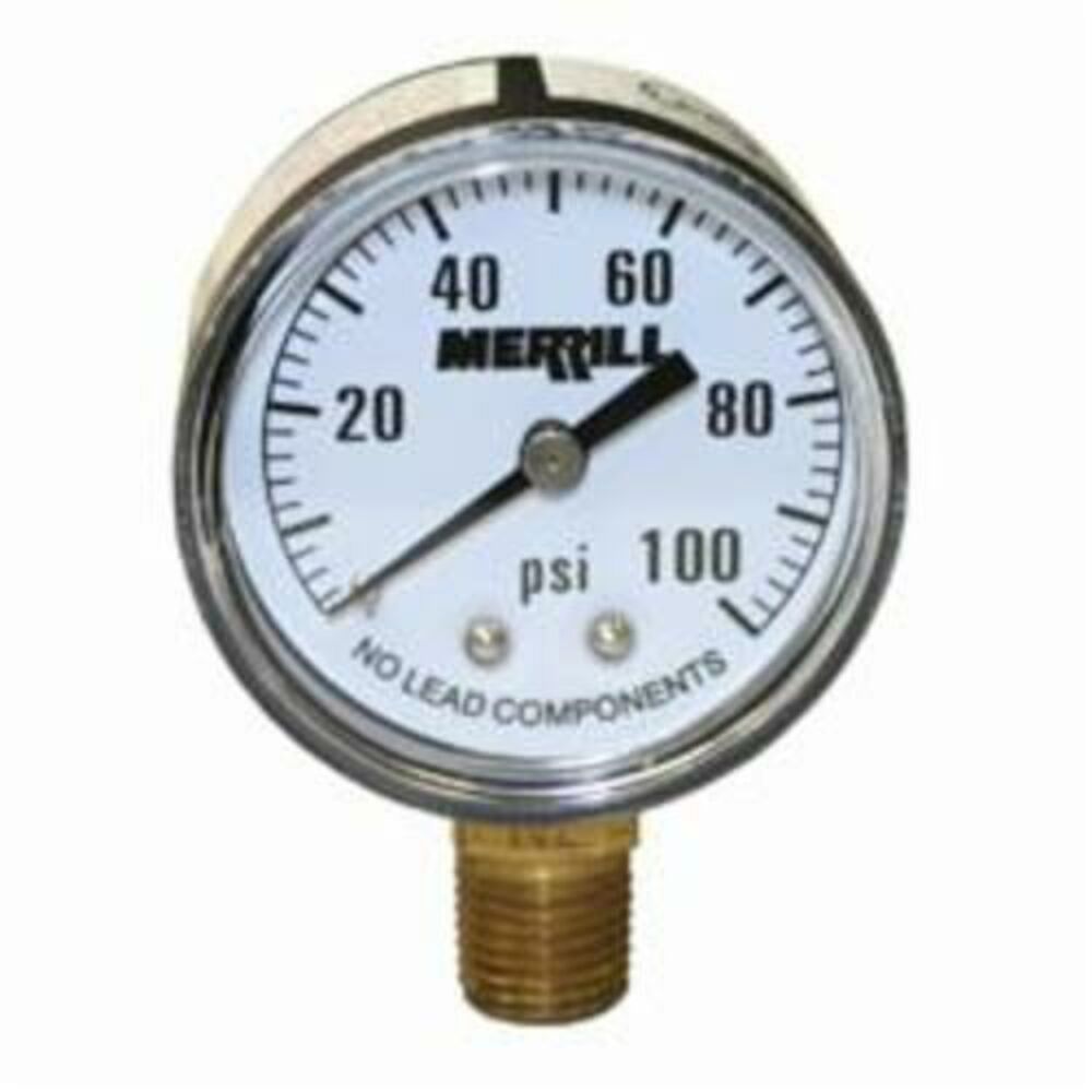 Merrill™ PGPNL100 Standard Pressure Gauge, 0 to 100 psi, 1/4" MNPT Lower Connection, 2" Dial, +/-3-2-3%