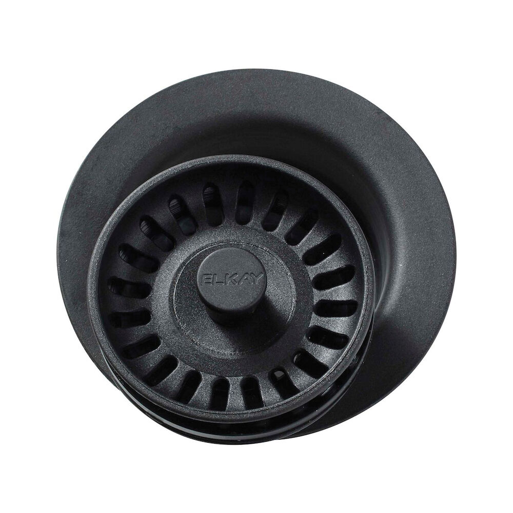 LKQD35BK Polymer Disposer Flange w/ Removable Basket Strainer and Rubber Stopper, Black