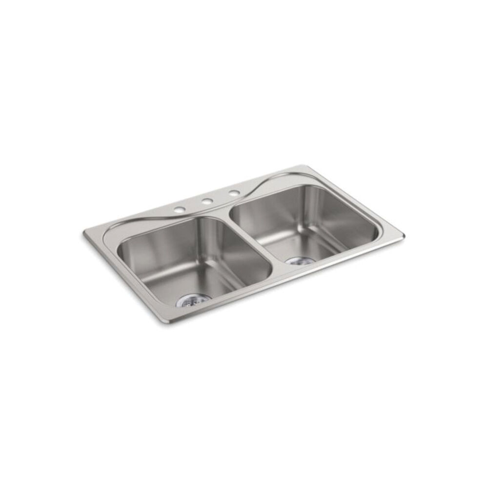 11402-3-NA Kitchen Sink, Rectangular, Top Mount, Stainless Steel, Satin