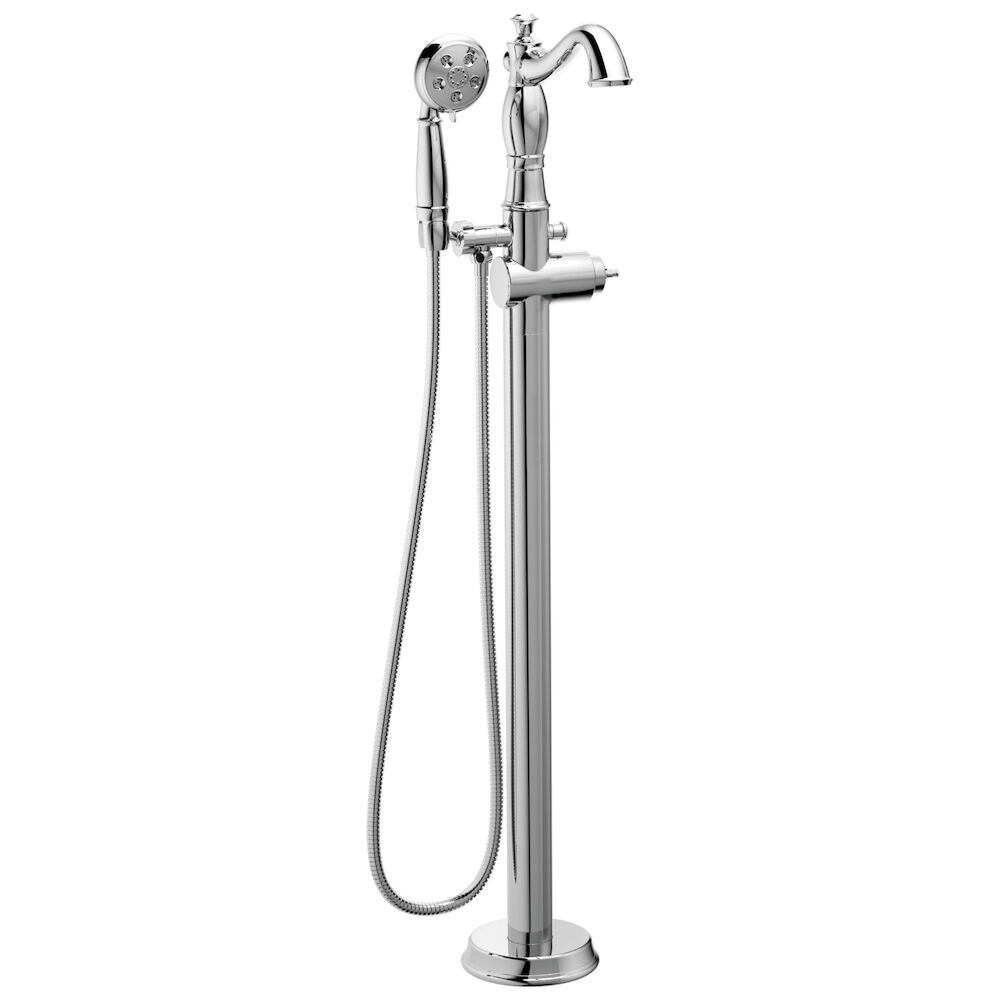 Delta Cassidy™ Single Handle Floor Mount Tub Filler Trim with Hand Shower - Less Handle, Chrome