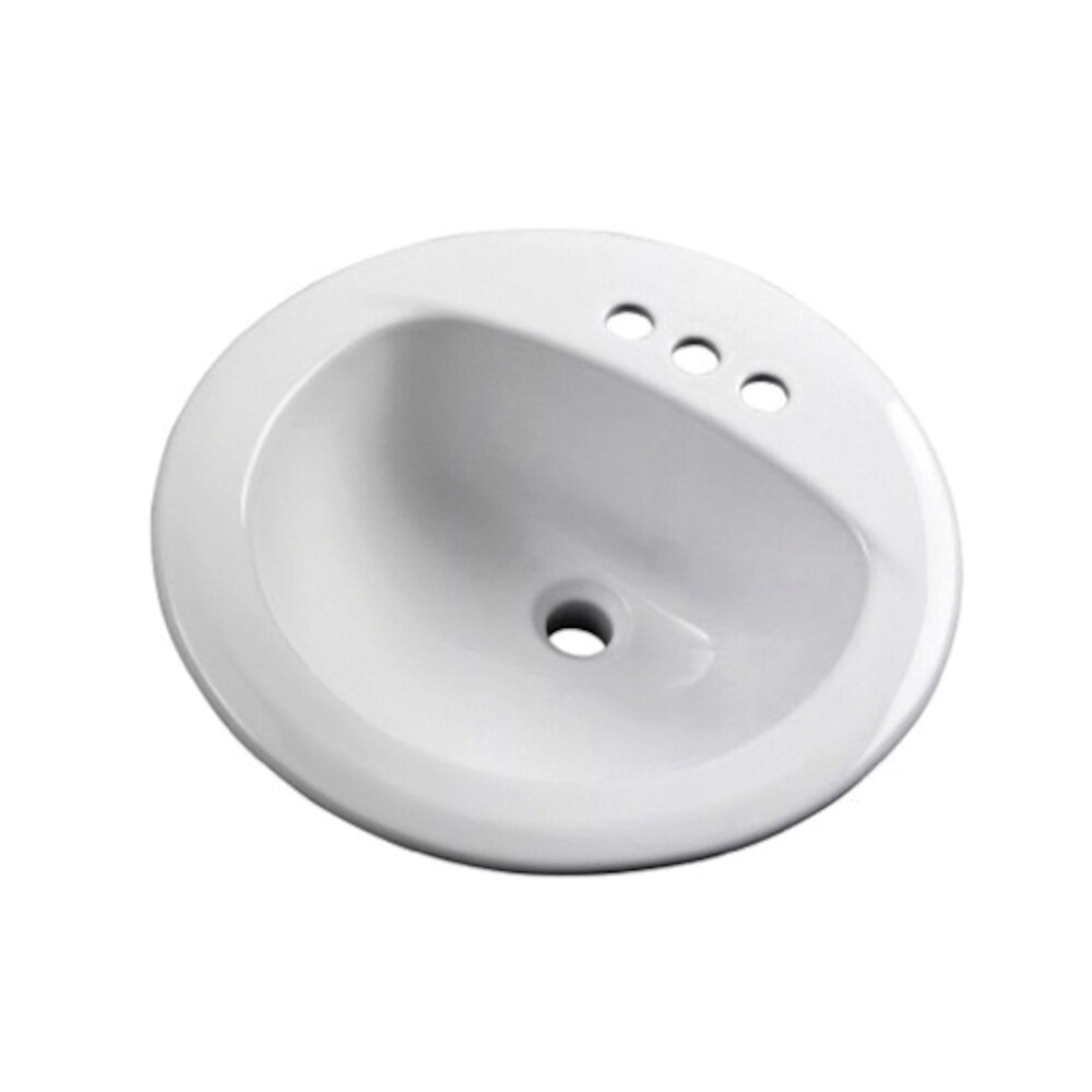 12-884-CH Self-Rimming Bathroom Sink With Consealed Front Overflow, Round Shape, Drop-In Mount, Vitreous China, White