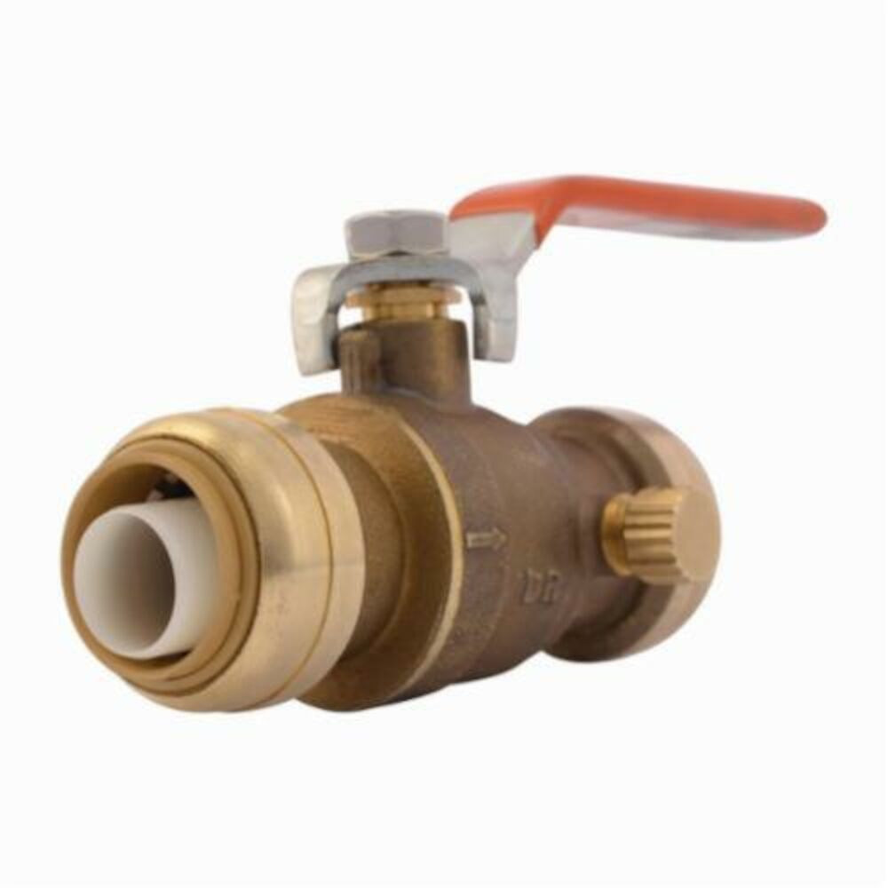 SharkBite® 22305-0000LF Ball Valve With Drain/Vent, 3/4 in, Push-to-Connect, Brass Body, NBR Softgoods, Import
