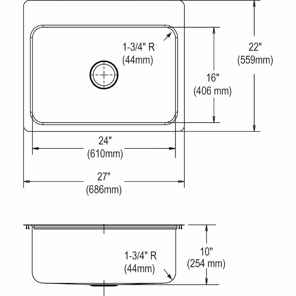 DLSR2722104 Traditional Kitchen Sink, Rectangular, Dual Mount, Stainless Steel, Lustertone