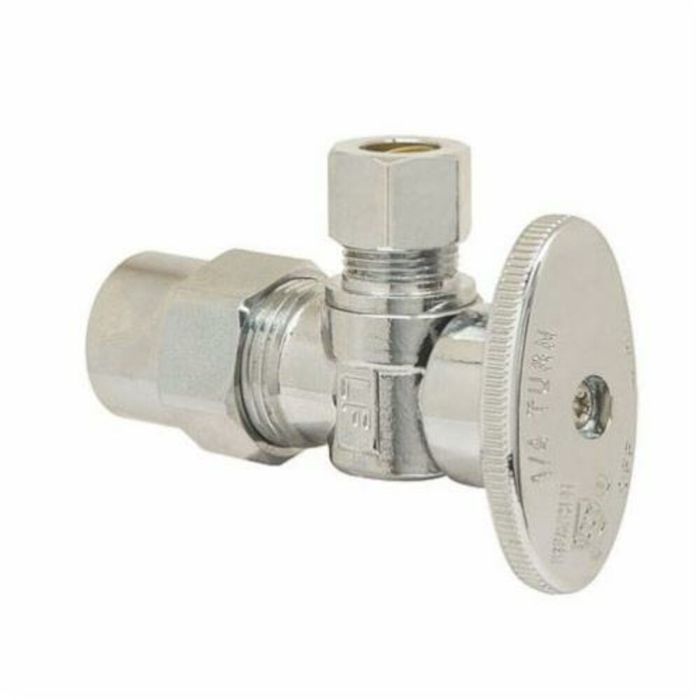 PLB105X P Angle Style Quarter-Turn Supply Ball Stop, Brass Body, Chrome Plated