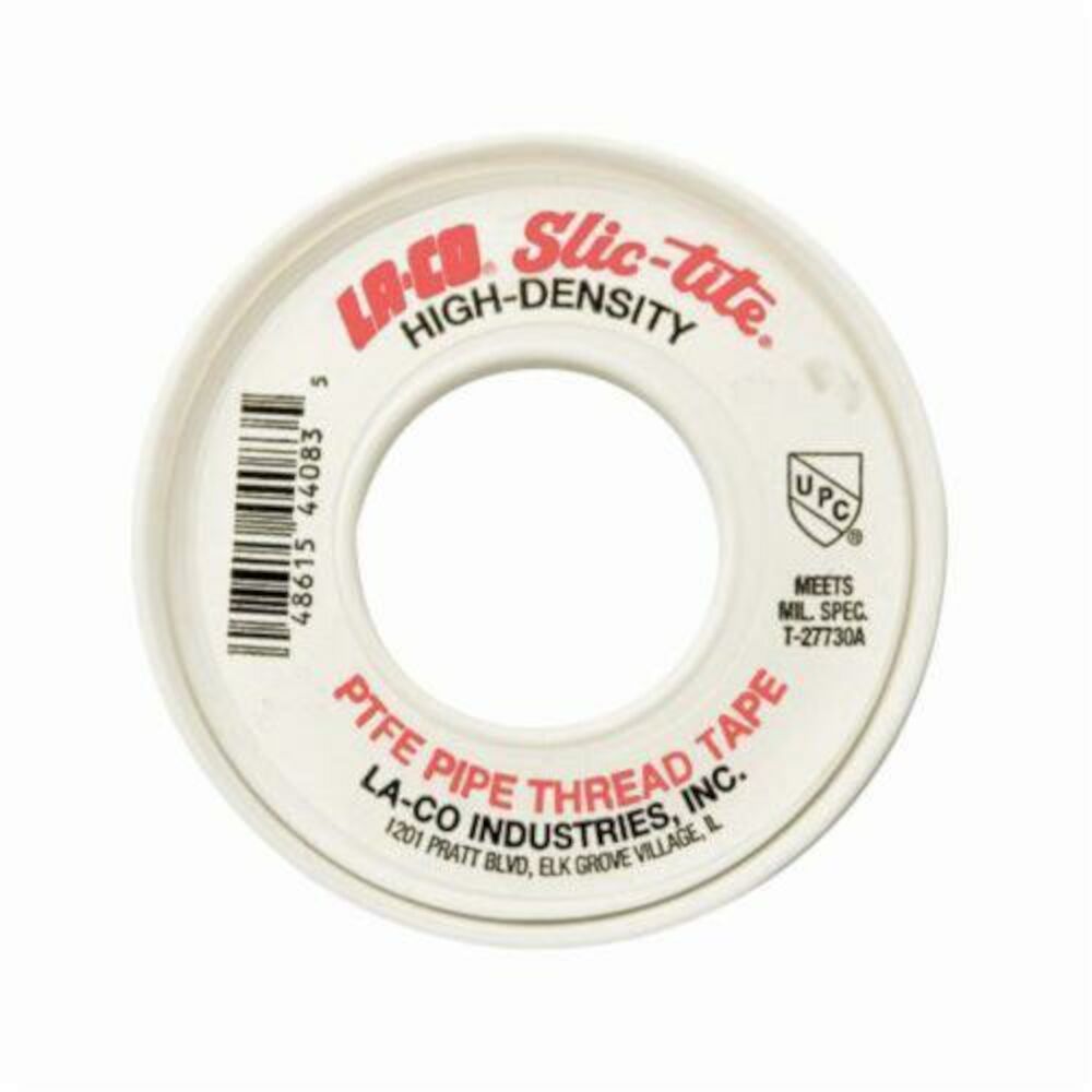 LA-CO® 044083 Slic-tite® Heavy Duty Premium Grade Thread Tape, 1/2" Wx600" Roll L, 4 mil THK, PTFE, White