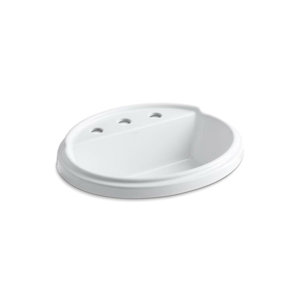 2992-8-0 Tresham® Self-Rimming Bathroom Sink With Overflow, Oval, 8 in Faucet Hole Spacing, 22-13/16 in Wx19-1/4 in Dx8-3/4 in H, Drop-In Mount, Vitreous China, White