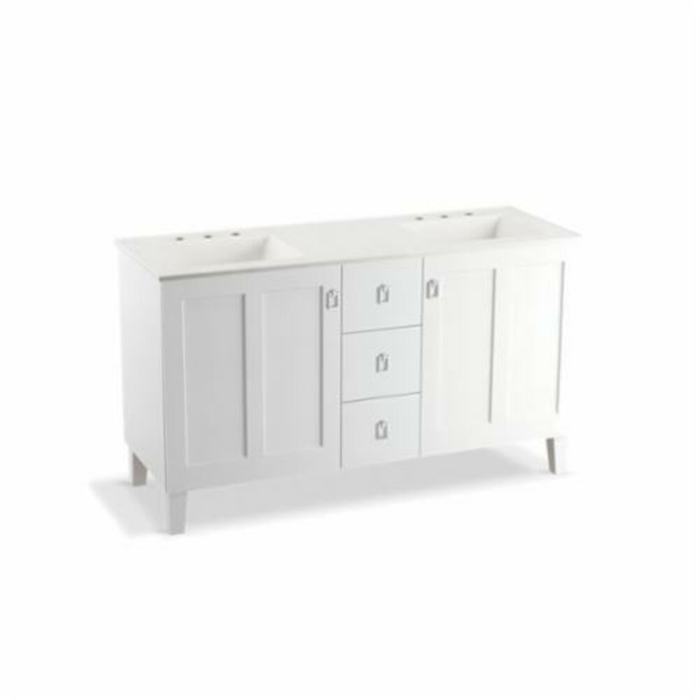 99537-LGSD-1WA Poplin® Bathroom Vanity Cabinet With Furniture Legs and Split Top Drawer, 34-1/2 in OAHx60 in OAWx21-7/8 in OAD, Free Standing Mount, Linen White Cabinet