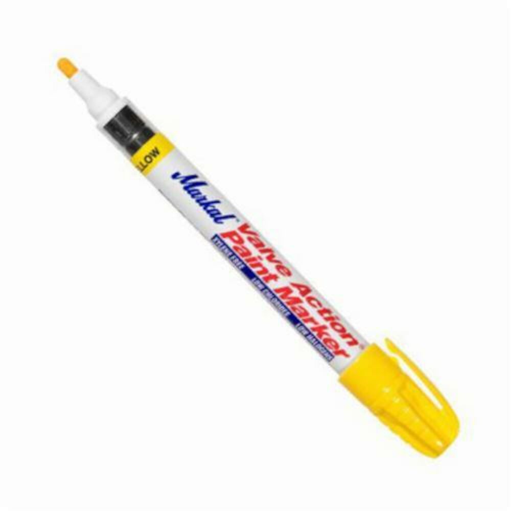 Markal® 096821 Valve Action® Liquid Paint Marker, 1/8" Medium Bullet Tip, Fiber Nib/Metal Barrel, Yellow