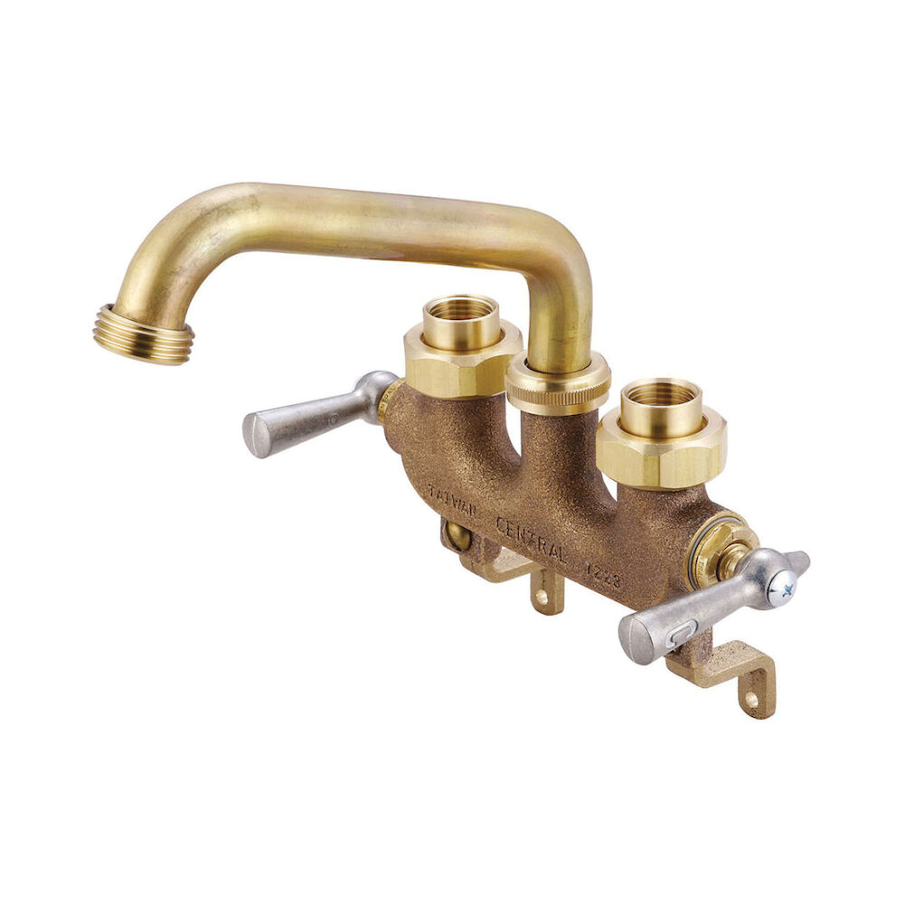 Central Brass 0470 Laundry Faucet, 3-1/2" Center, NPSH Spout Hose, 2 Handles, Rough Brass