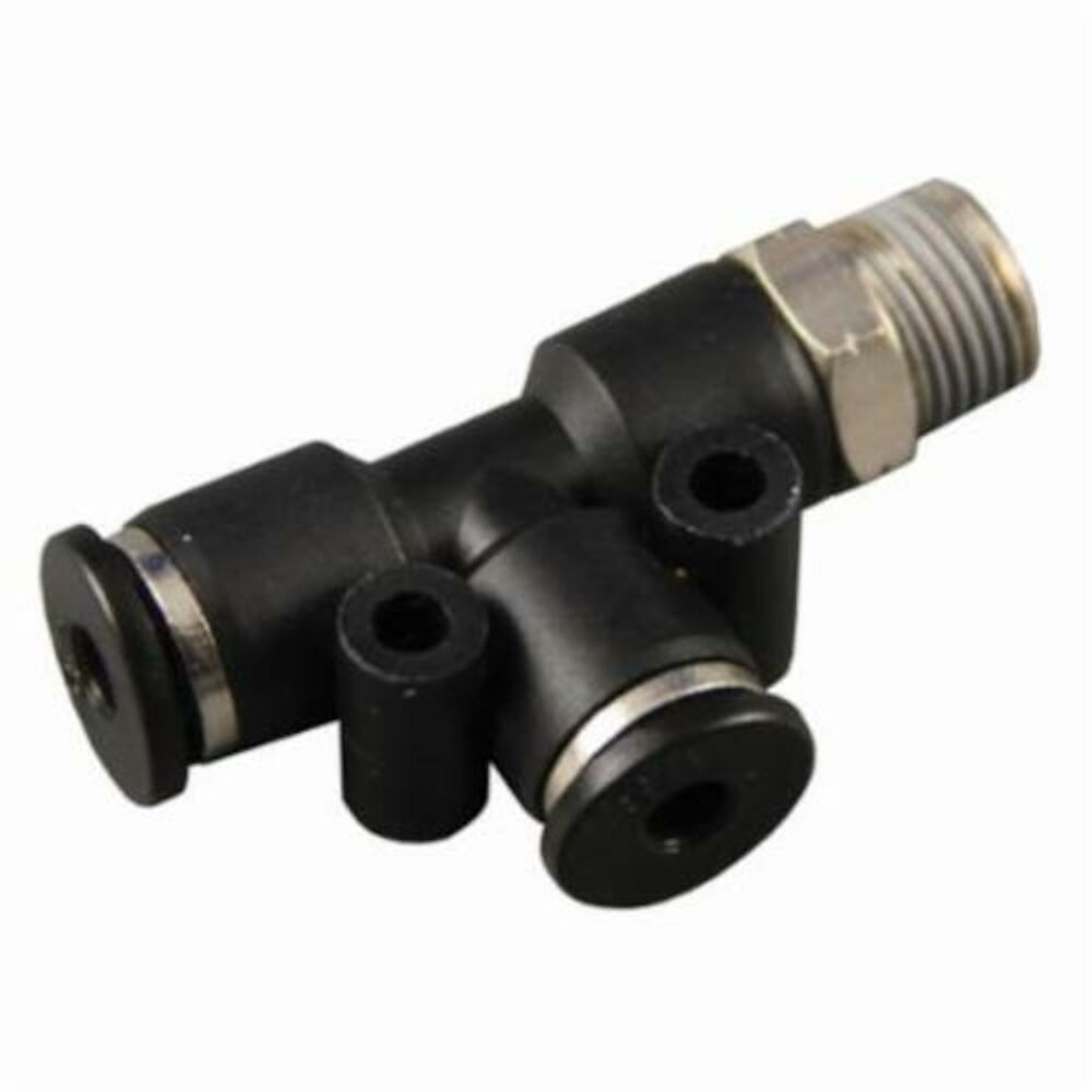 Polyconn® PC71SCB-44 Tee Run Swivel, 1/4" Male NPTx1/4" Push-In, Male NPTxPush-In, Brass/Polybutylene