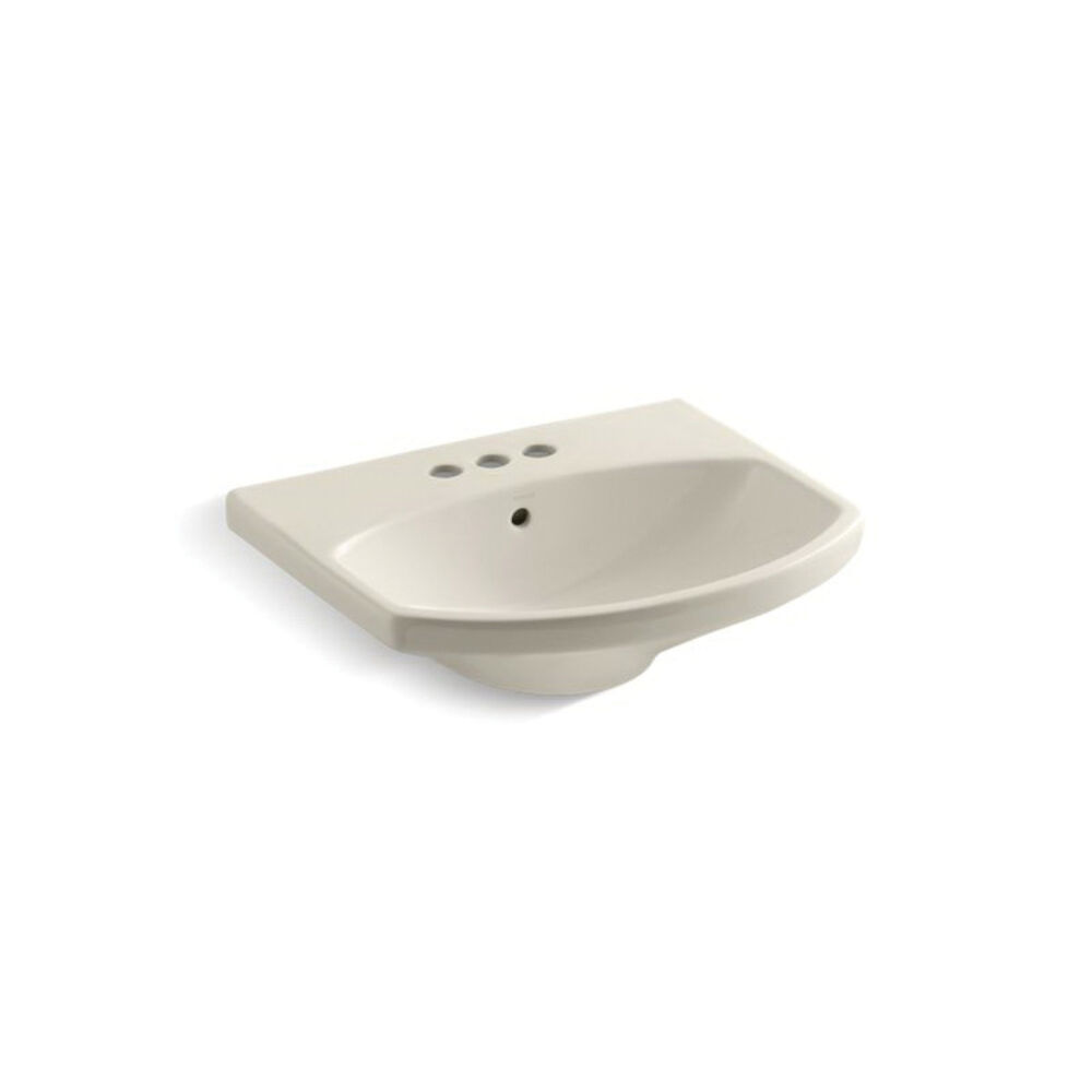 2363-4-47 Cimarron® Bathroom Sink Basin With Overflow, Arch, 4 in Faucet Hole Spacing, 22-3/4 in Wx18-7/8 in Dx7-11/16 in H, Pedestal Mount, Vitreous China, Almond
