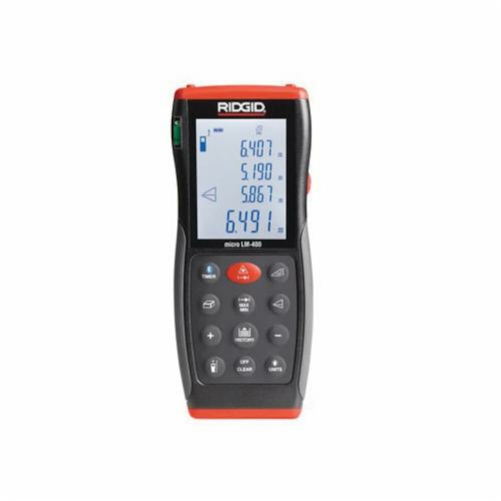 RIDGID® 36813 micro LM-400 Advanced Laser Distance Meter, +/-1/16 in, +/-0.5 deg Angle, (2) AA Batteries