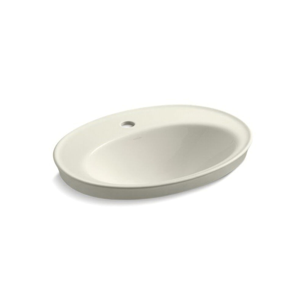 Kohler® 2075-1-96 Serif® Self-Rimming Bathroom Sink With Overflow, Oval, Drop-In Mount, Vitreous China, Biscuit
