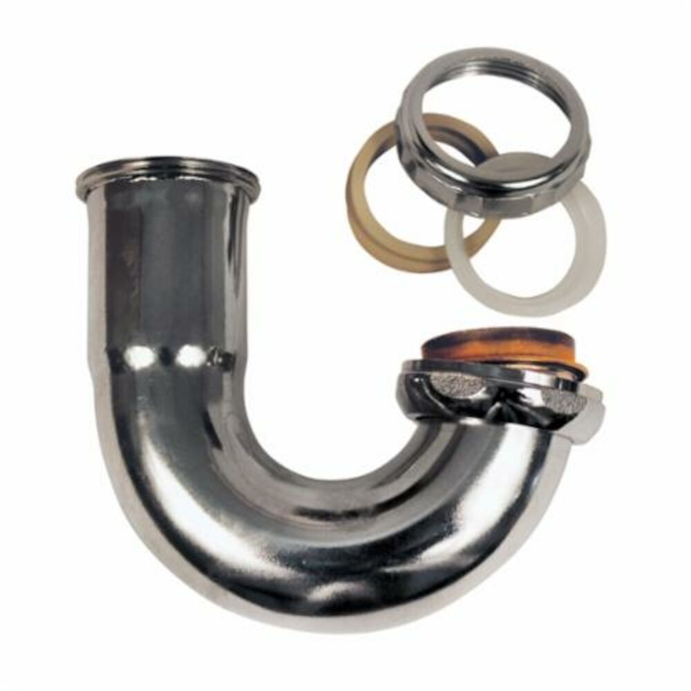 Dearborn® 654W-1 Sink J-Bend w/o Cleanout, 1-1/2" Nominal, 20 ga, Brass, Chrome Plated