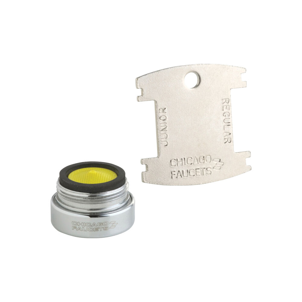 Chicago Faucet® Softflo® E12VPJKABCP Pressure Compensating Aerator, 13/16-27 Male UNS, 2.2 gpm, Aerated Stream, Chrome Plated, Domestic