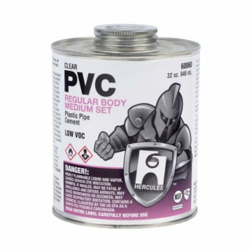 Hercules® 60060 Low VOC PVC Solvent Cement, 32 oz, Liquid, Clear, 0.91 +/- 0.03