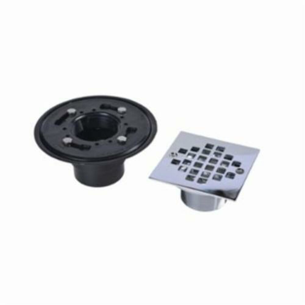 42393 130 Shower Drain w/ Square Stainless Steel Screw-Tite Strainer and Chrome Plated Brass Barrel