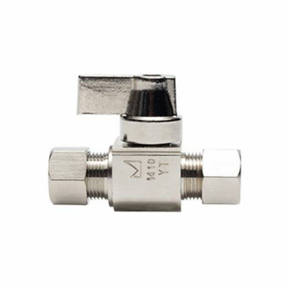 129-G1C1C 1/4 Turn Straight Supply Stop, 3/8" Nominal, Compression, Brass Body, Nickel Plated, Domestic