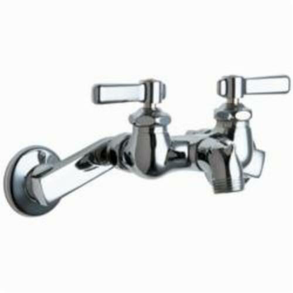 Chicago Faucet® 305-CP Hot and Cold Water Sink Faucet, Wall Mount, 2 Handles, 8" Center, Chrome Plated
