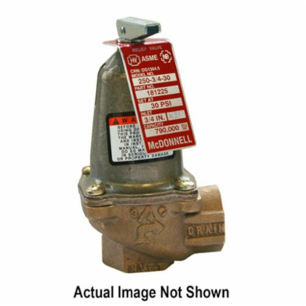 McDonnell & Miller 181925 250 Pressure Relief Valve, 1 in, NPT, 30 psi, Bronze Body