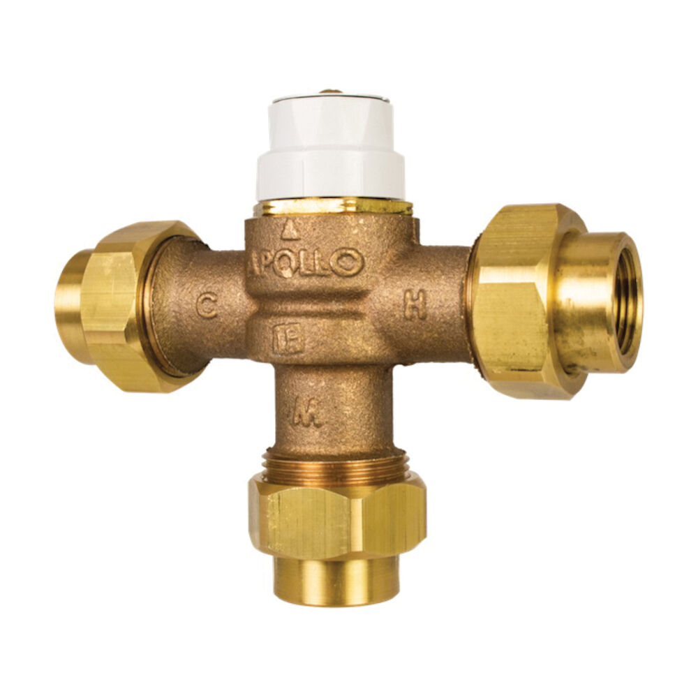 Apollo™ 34BLF313S Thermostatic Mixing Valve, 1/2", Solder, 150 psig, 0.5 gpm, Bronze Body