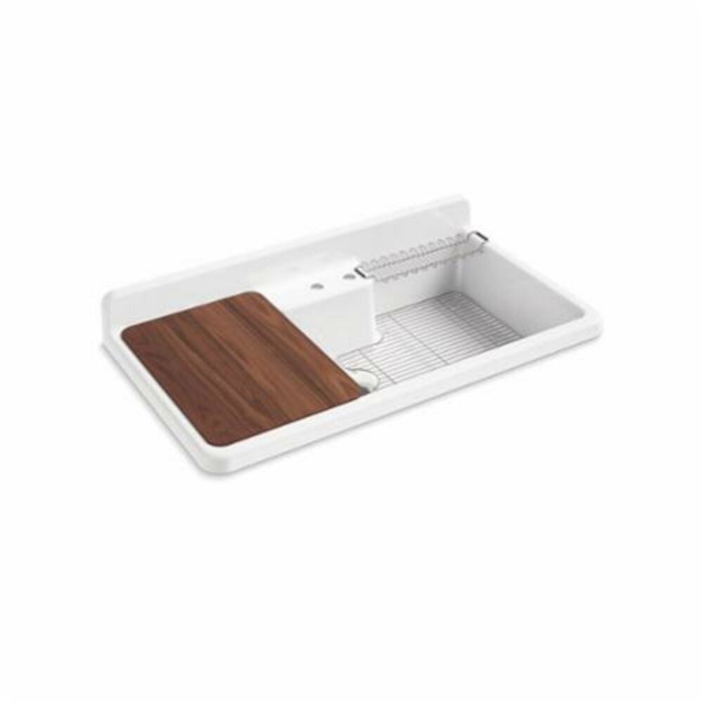 Kohler® 21103-2HW-0 Kitchen Sink, Farmstead®, Rectangular, Freestanding Mount, Enameled Cast Iron, White