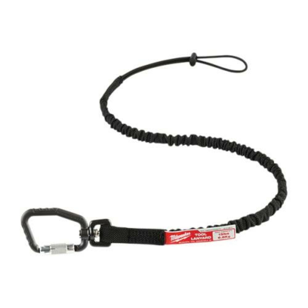 Milwaukee® Tool 48-22-8815 Locking Tool Lanyard, 15 lb, Loop/Carabiner Connection, Nylon/Rubber