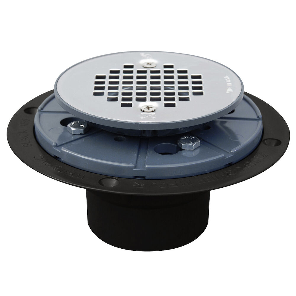 821-200A Shower Pan Drain With Plastic Rim, 2 in, Hub, 4-3/8" Grid, ABS Drain