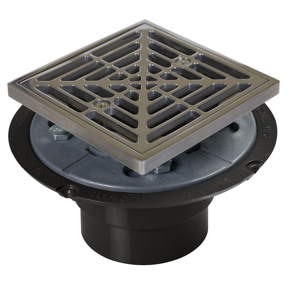 821-200ACQ Shower Pan Drain With Square Ring and Strainer, 2 in, Hub, ABS Drain, Domestic