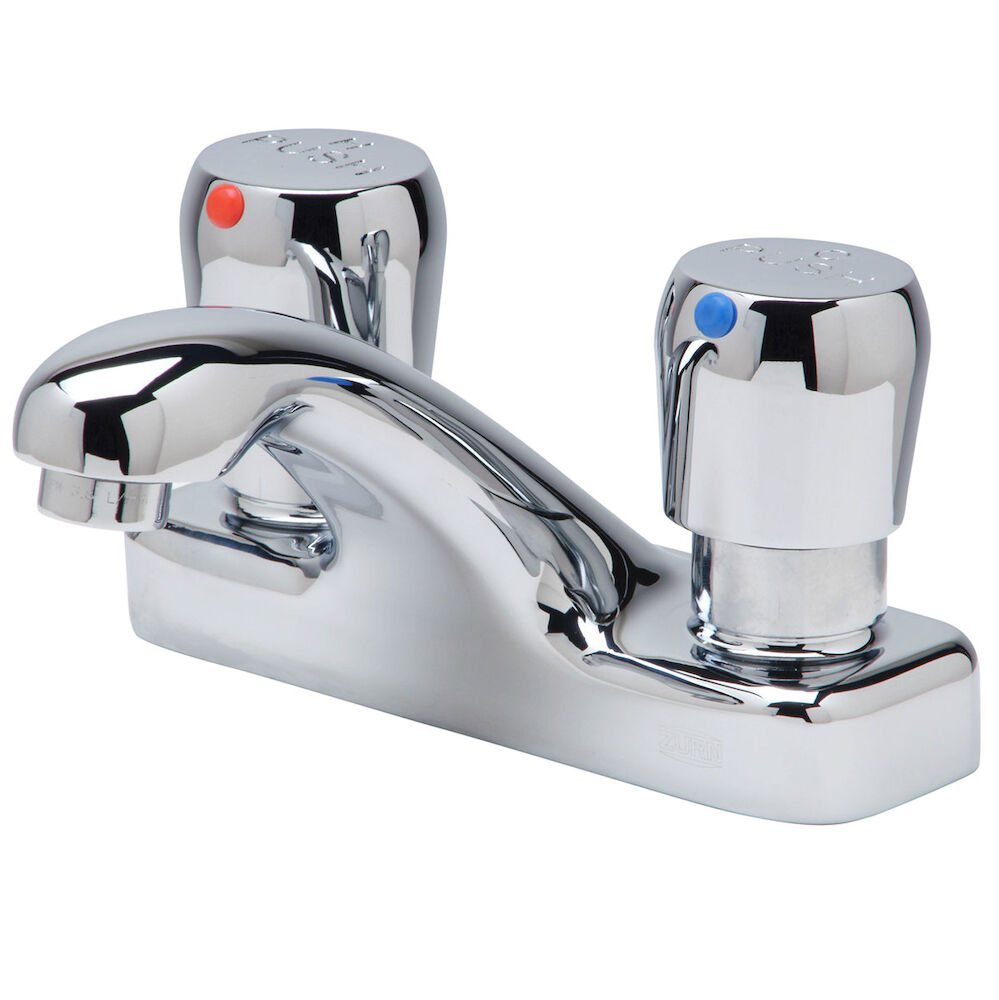 AquaSpec® Z86500-XL Centerset Metering Faucet, 2.2 gpm, 2-1/4" H Spout, 4" Center, 2 Handles, Polished Chrome, Commercial