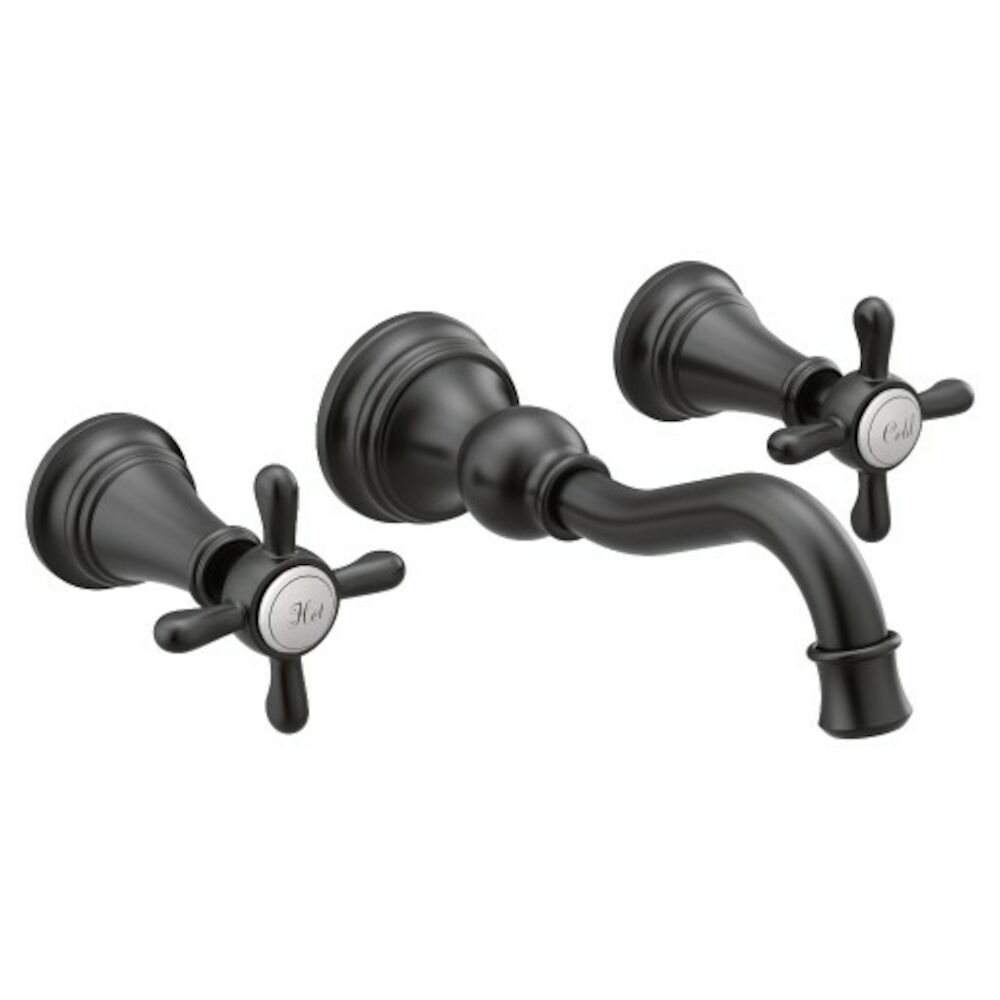 Moen® TS42112BL Weymouth™ Two-Handle High Arc Wall Mount Bathroom Faucet, Matte Black