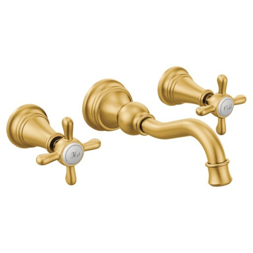 Moen® TS42112BG Weymouth™ Two-Handle High Arc Wall Mount Bathroom Faucet, Brushed Gold
