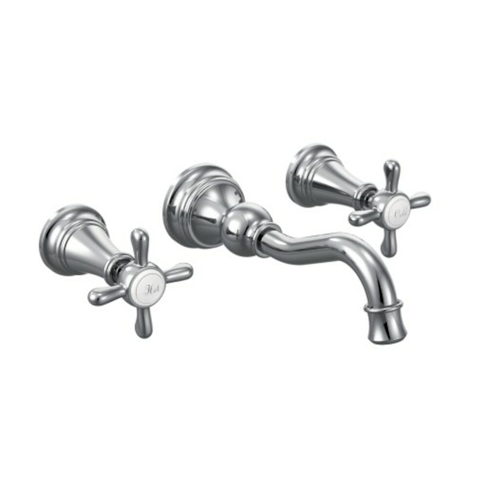 Moen® TS42112 Weymouth™ Two-Handle High Arc Wall Mount Bathroom Faucet, Chrome Plated