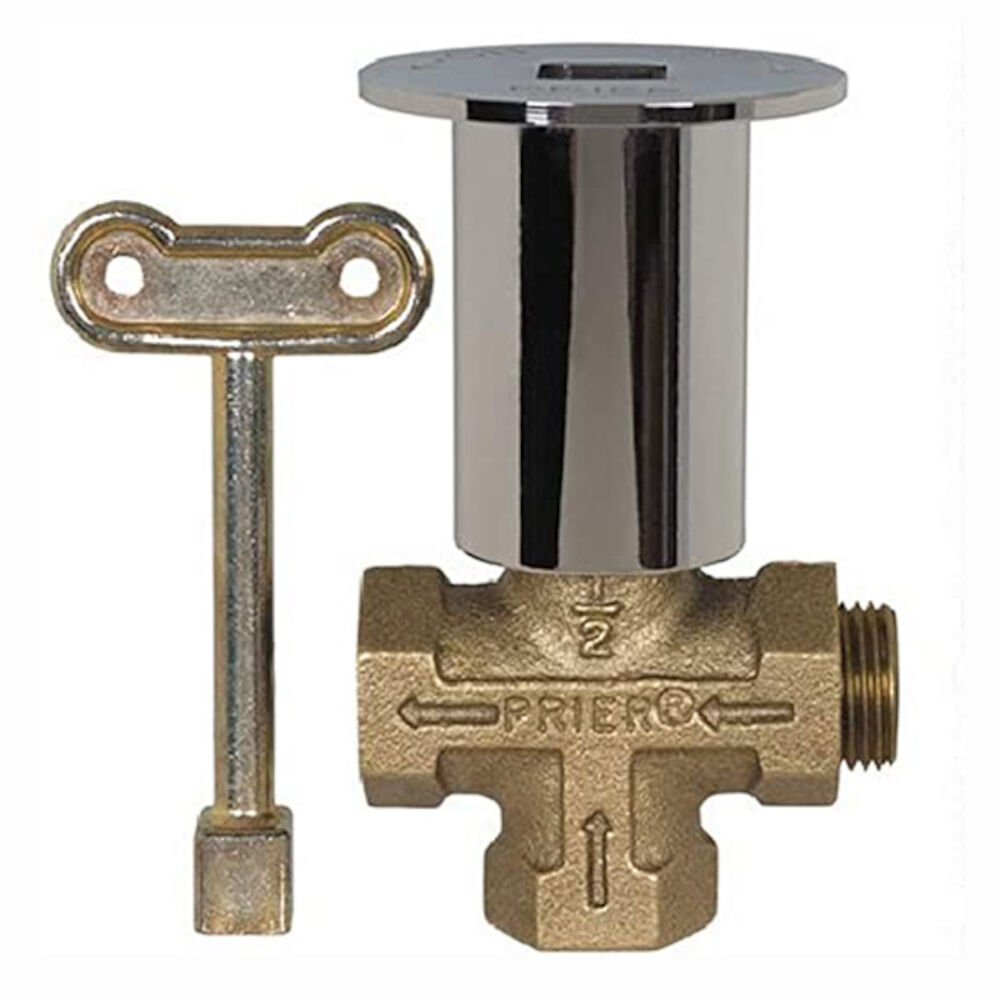 Prier® C-64CP 3-Way Log Lighter Valve With Hearth Key, 1/2 in, FNPT, Cast Brass Body, Domestic