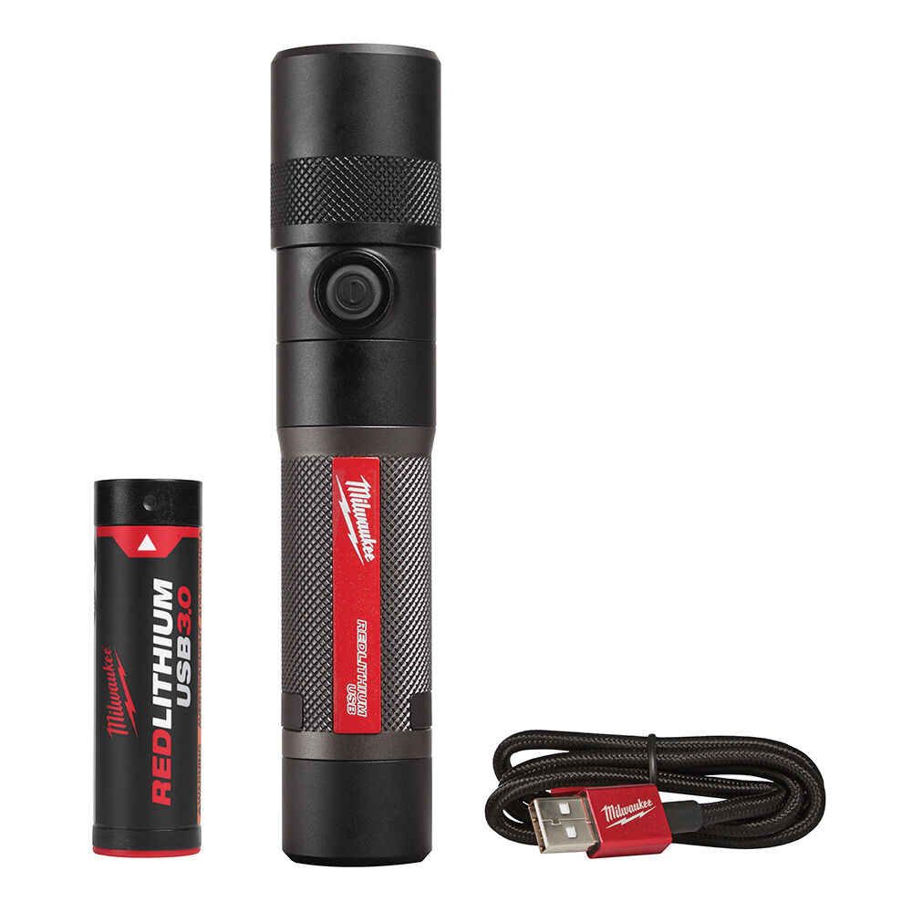 Milwaukee® Tool 2161-21 Cordless USB Rechargeable Twist Focus Flashlight, LED Bulb, Aluminum Housing, 1100 Lumens Lumens, 1 Bulb