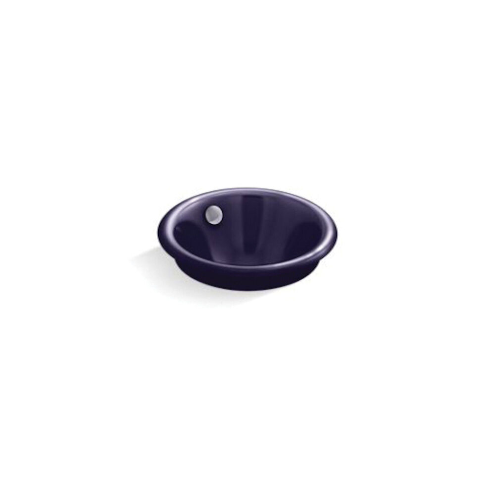 Kohler® 20211-BL-DGB K-20211-BL Small Vessel Bathroom Sink, Round Shape, Drop-In/Undermount Mount, Enameled Cast Iron, Indigo Blue