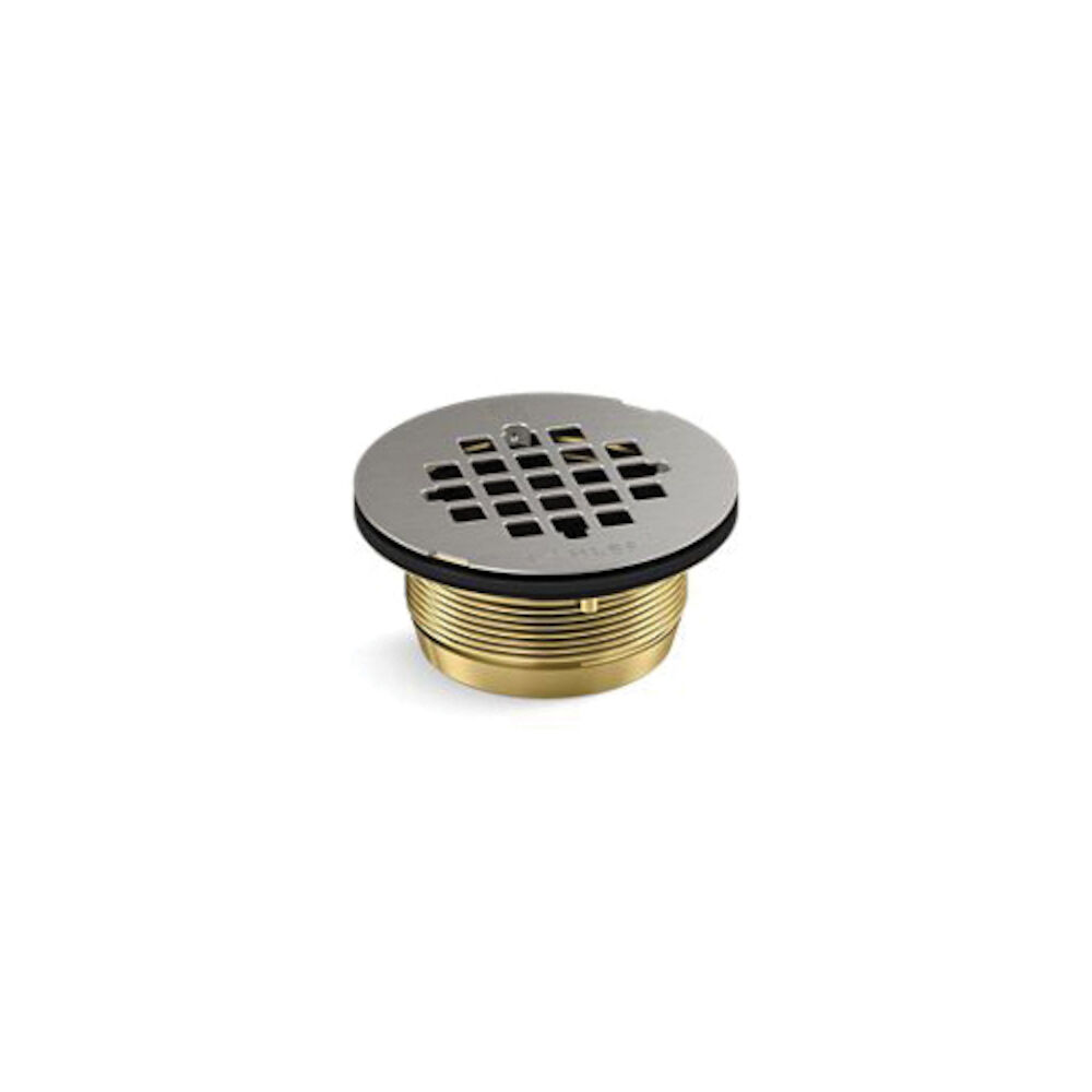 Kohler® 22675-BS Round Shower Receptor Drain, 3-1/8" Dia Nominal, Stainless Steel Grid, Brass Drain