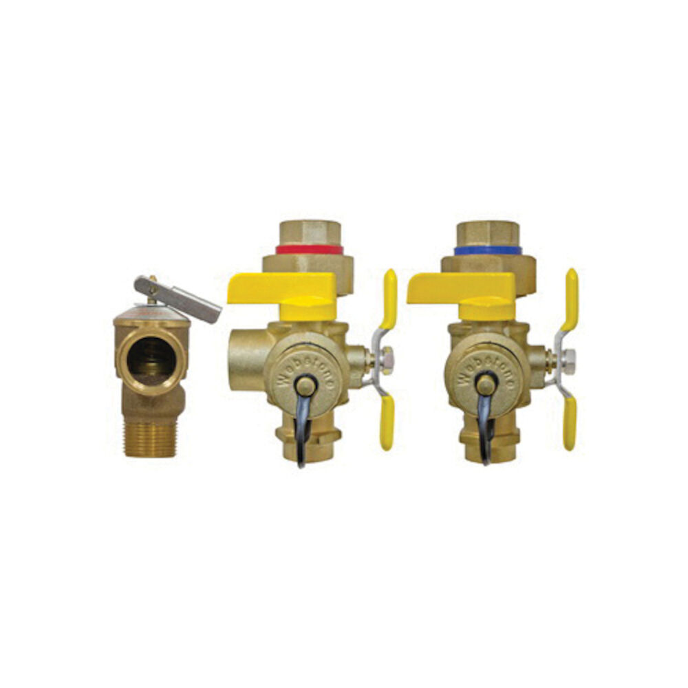 H-50443WPR 5044W Hot/Cold Full Port Tankless Water Heater Service Valve Kit With High-Flow Hose Drain, Forged Brass