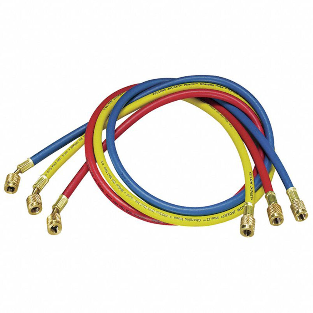 Yellow Jacket® PLUS II™ 21985 Standard Manifold Hose Set, 1/4 in, Yellow/Blue/Red, 60" L