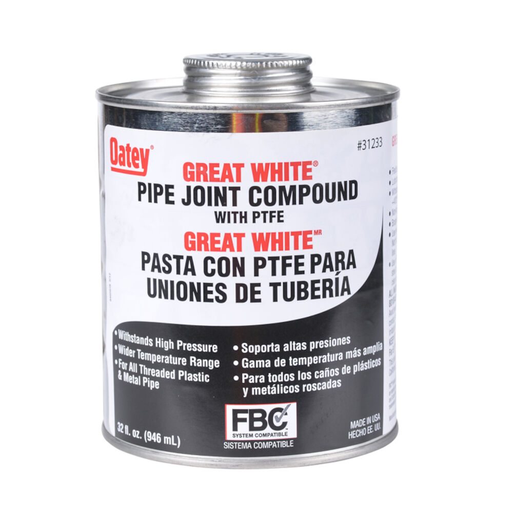 Oatey® 31233 Pipe Joint Compound w/ PTFE, 32 fl oz, Liquid Paste, White, 1.5