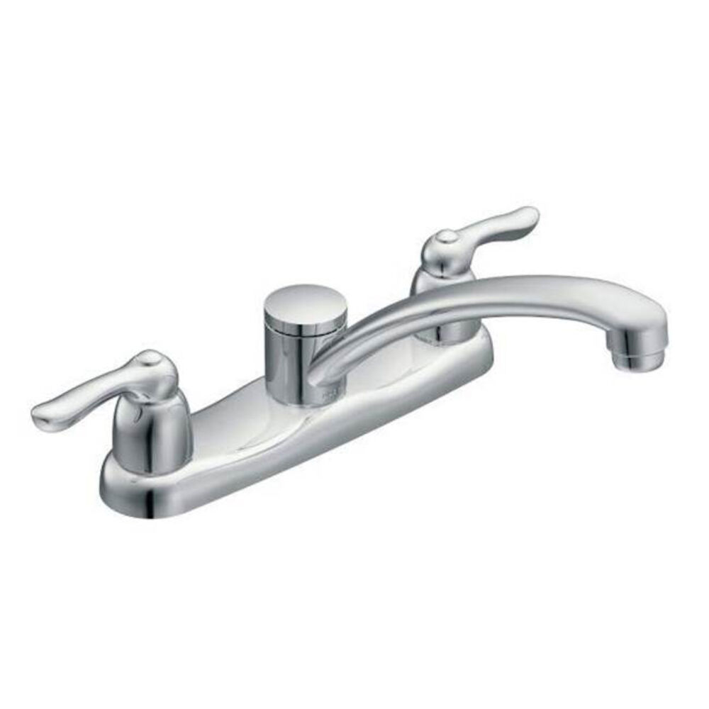 Moen® 7906 Chateau® Kitchen Faucet, 1.5 gpm, 8" Center, 2 Handles, Chrome Plated, Domestic