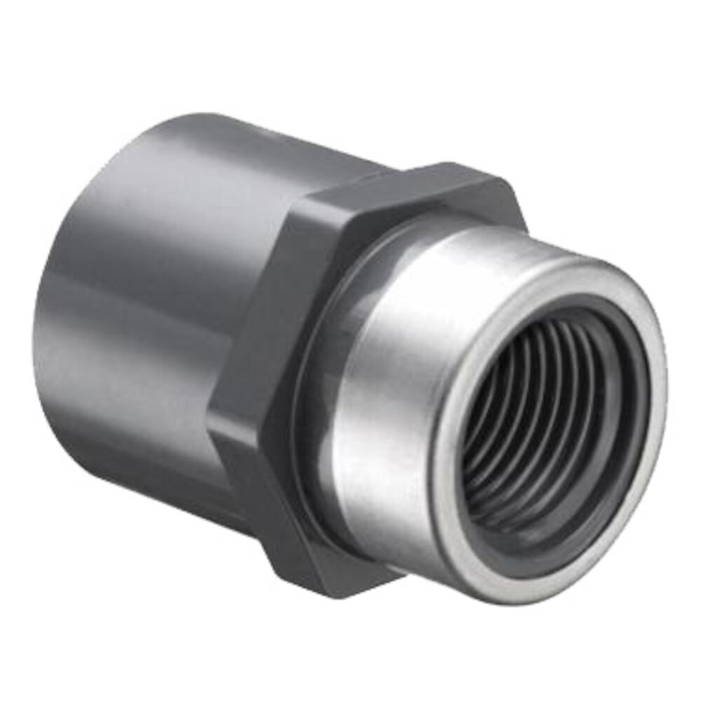 Spears® 835-101SR Female Reducing Adapter w/ Stainless Steel collar, 3/4 x 1/2", Socket x FNPT, SCH 80/XH, PVC
