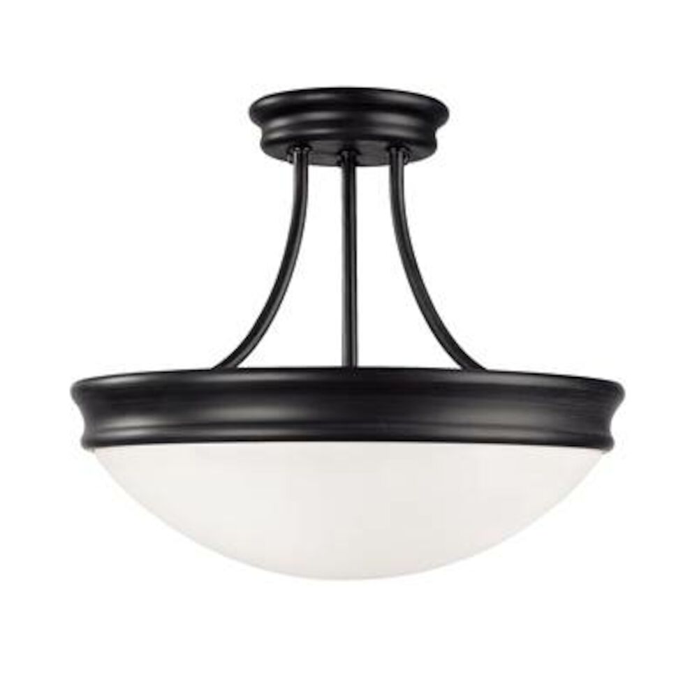 Capital Lighting 2037MB 3 Light Semi-Flush Mount, Matte Black w/ White Glass