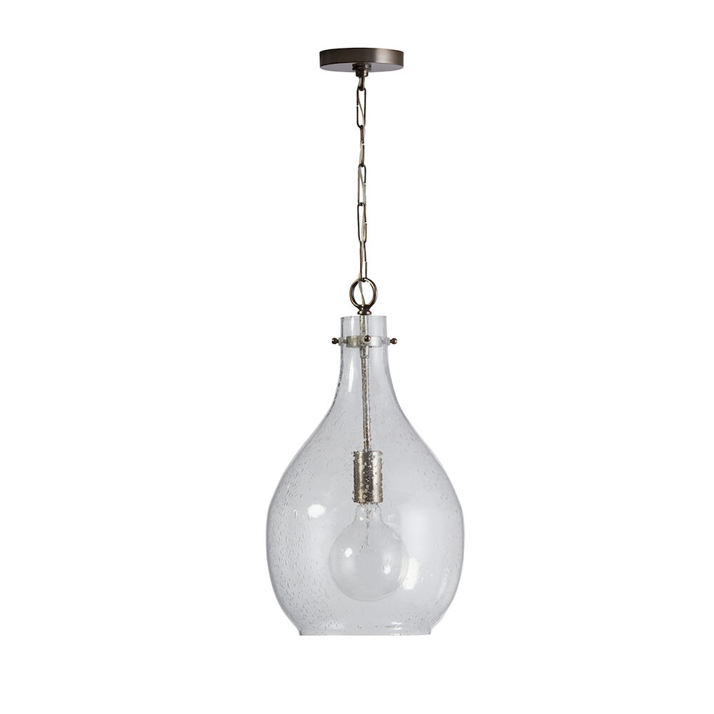 333813PP-471 12-inch 1-Light Clear Seeded Glass Pendant, Brushed Pewter