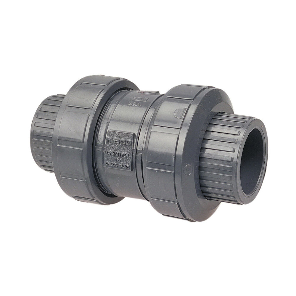 Chemtrol® MA801U6 U45BC-V True Union Universal End Ball Check Valve, 1/2 in, SocketxFNPT, PVC Body, FKM Softgoods, Domestic