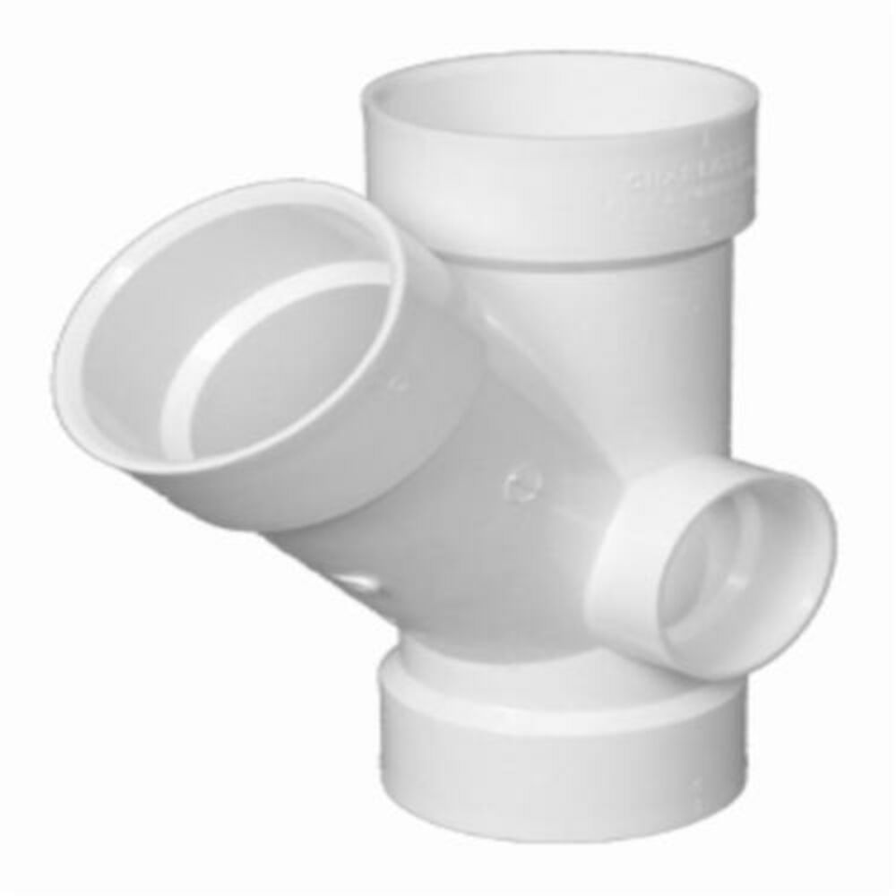 Charlotte PVC 00626 0600 DWV Wye With Right Inlet, 3 x 3 x 3 x 2" Nominal, Hub End Style, SCH 40/STD, PVC, Domestic