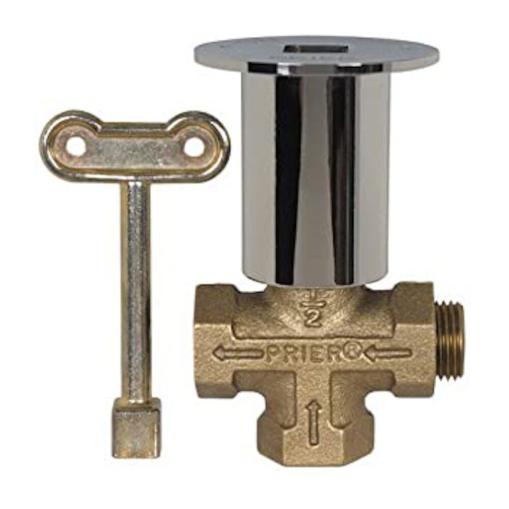 Prier® C-64BR 3-Way Gas Log Lighter Valve With Polished Brass Escutcheon and Hearth Key, 1/2 in, FNPT, 7" WC, Domestic